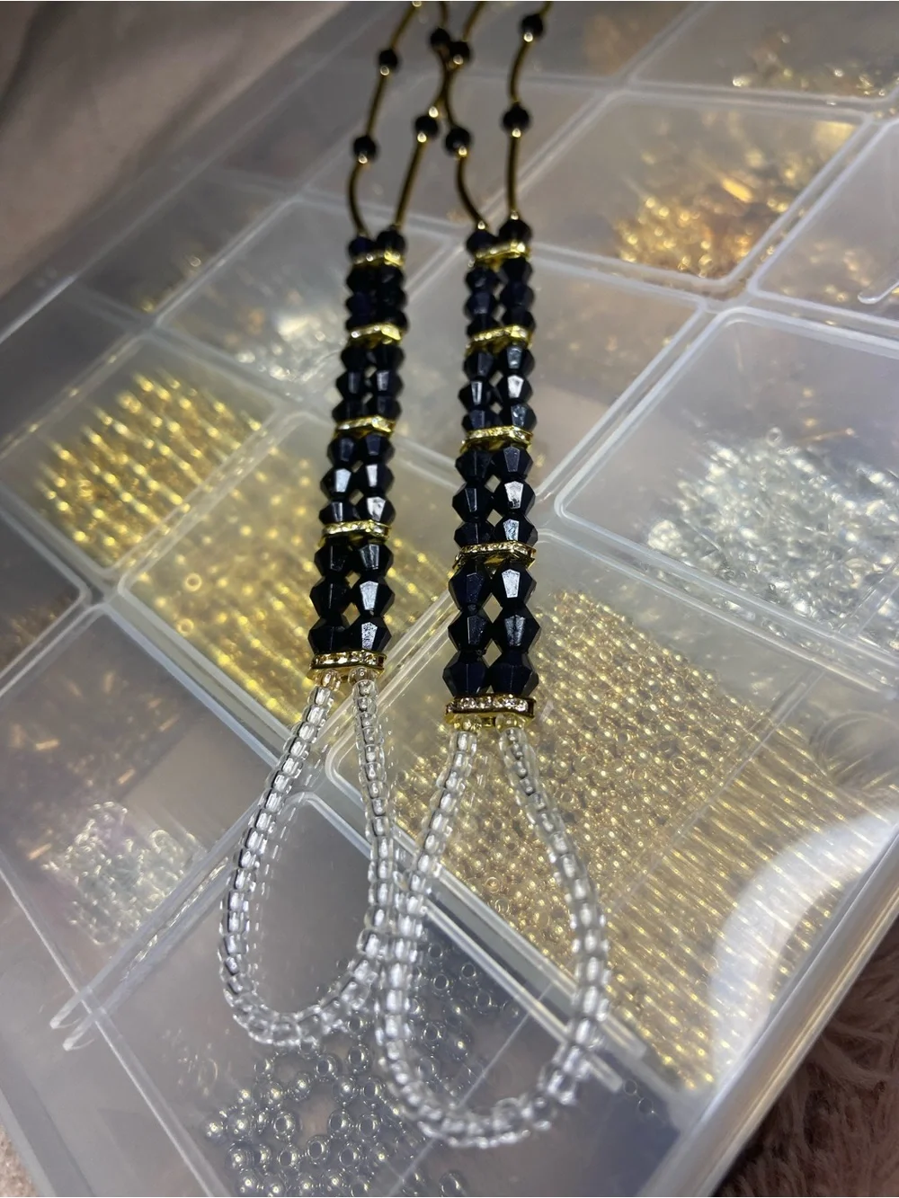 Elegant Black and Gold Beaded Barefoot Sandals/Foot Jewelry